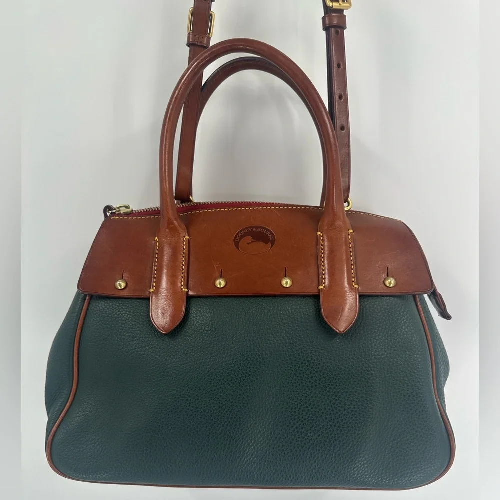 Vintage Dooney & Bourke Wilson Leather Satchel Handbag Purse, Forest Green/Tan - Picture 5 of 10